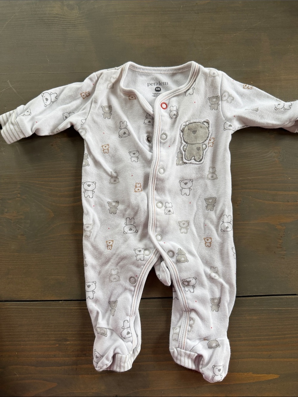 Petit Lem Light Pink Bear Print Footie